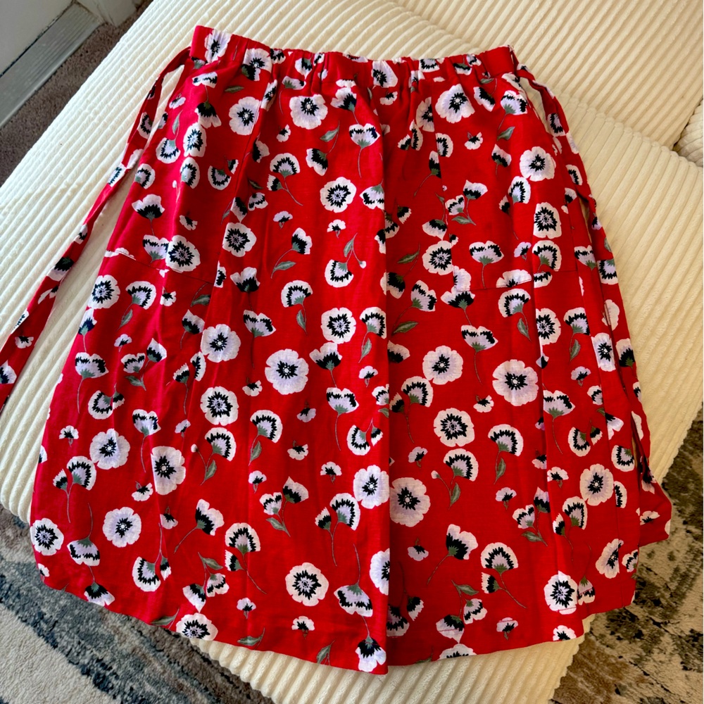 J.Crew Red Floral Poppy Tie Waist Midi Skirt